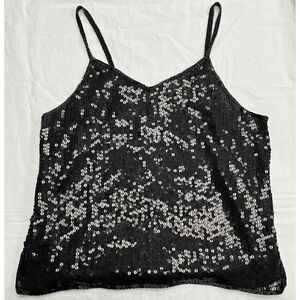 Marshall Fields Black Sequinned Sleeveless Sparkle Shimmer Party Camisole  - MED